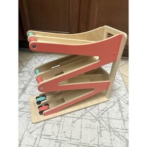 LOVEVERY Wooden Side by Side Race and Chase Ramp w/ 2 Cars. Excellent Condition